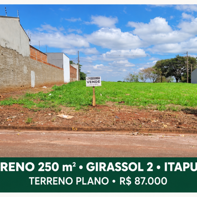 Terreno Plano 250 m² no Residencial Girassol 2 | Itapuí/SP